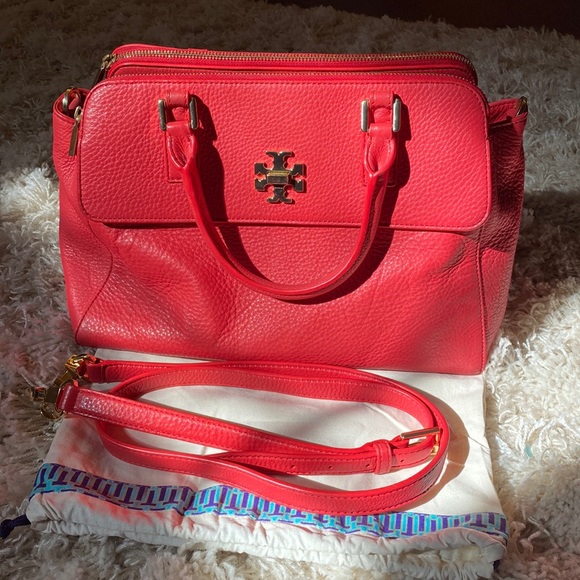 Tory Burch Handbags - Tory Burch Pebbled Robinson Triple Compartment Convertible Crossbody- Watermelon